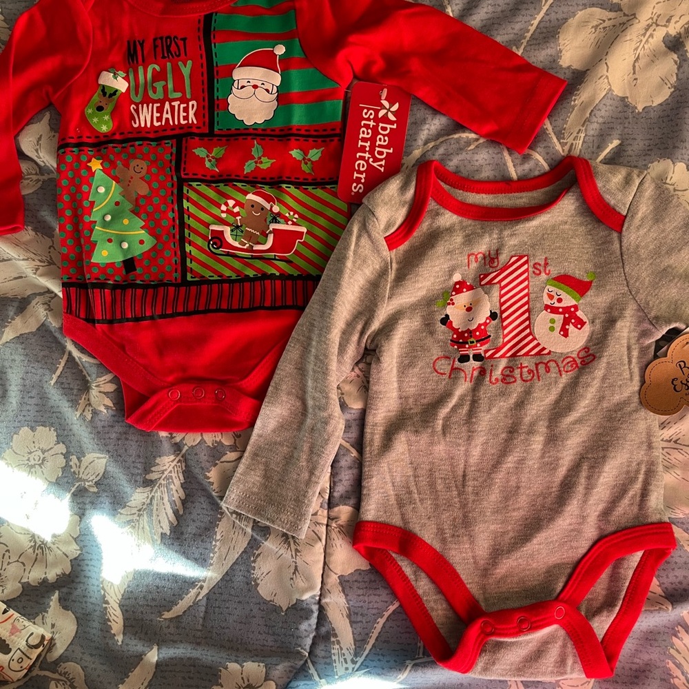 Baby Starters Red and Gray Bodysuits Festive Collection